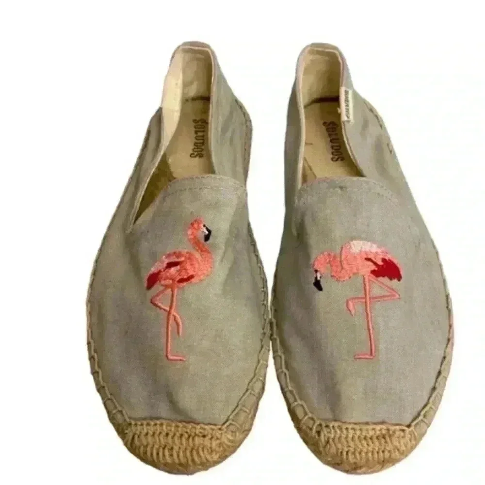 Soludos Flamingo Print Canvas Espadrille Slip On Shoes